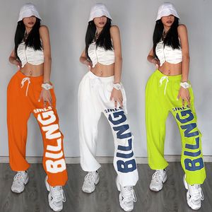 Kadın Pantolon Capris Amerikan Retro Mektup Baskı Pantolonları Kadın Spor Hip-Hop Traend Casual Pantolon Dans Caz Performans Gevşek Pantolon 230717