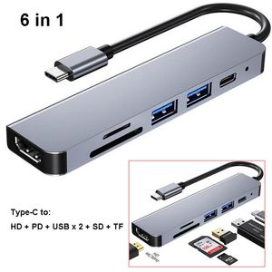 6 arada 1 USB Hubs Tip-C-Ethernet HD Yüksek Tanımlı Adaptör Multiport PD SD TF Kart Adaptörü, Android Dizüstü Bilgisayarlar Tablet Tip C DE296H