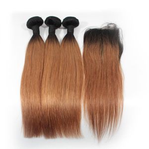 Ombre Gerade Menschliches Haar Bundles Mit Spitze Frontal Verschluss 1B 27 1B 30 1B Lila 1B 99J Ombre Haar spinnt Mit Verschluss290z