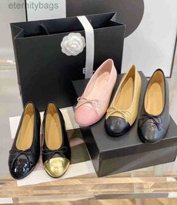 Kanal Sandalen Design 2023 Luxus runde Zehen Bow Ballet Flat Schuhe Frauen echte Leder Real Schaf Haut Low Heels Freizeitmarke Schuh Zapatos Mujer Paris Sapato Ccity