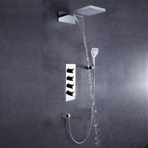Dulabrahe krom şelale ve yağmur banyo duş musluğu termostatik mikser seti banyo duş valfi duş head302c