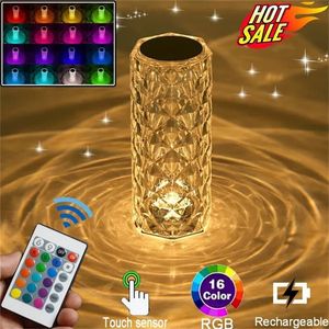 Other Home Decor 316 Colors LED Crystal Table Lamp Rose Light Projector Touch Romantic Diamond Atmosphere Light USB LED Night Light for Bedroom 230718