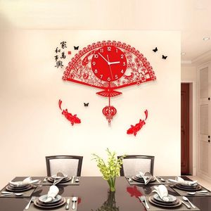 Relógios de parede Relógio chinês de luxo Design de casa Grande ventilador silencioso Minimalista Duvar Saati Grande Presente de decoração