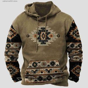 Erkek Hoodies Sweatshirts Aztek Vintage Erkek Hoodies Kıyafetleri Gevşek Sıradan Amerikan Batı Kovboy Gelin Adamın Sweatshirt Sokak Giyim Büyük Boy Hoodie T230719