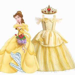 Kız Elbiseleri Kızlar Prenses Bell Elbise Çocukların Güzellik ve Canavar Kostüm Çocuk Noel Doğum Günü Rolü Zarif Parti Elbisesi 2-10 Yıl 230718
