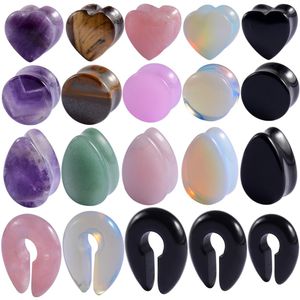 2Pcs Stone Ear Plug White Pink Opal Drop Heart Gauge Piercing Flesh Tunnel Keyhole Saddle Expander Stretcers Earring Jewelry294L