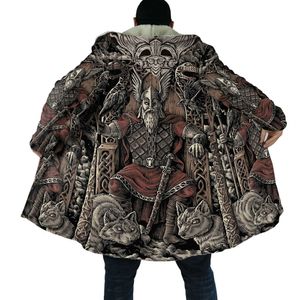 Erkek Yün Karışımları Erkek Pelerin Kuzgun Viking Dövme 3d Tüm Baskılı Polar Kapşonlu Pelerin Pelerini UNISEX RASID CICTICE SICAK CACE CH79 HKD230718