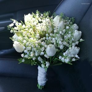 Düğün Çiçekleri Nzuk Calla Lily Buket Gelin Aksesuarları Gelin Nedime Beyaz Plastik Vadi Evlilik Buquet
