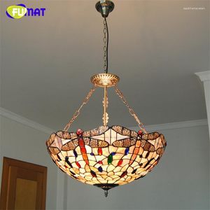 Pendelleuchten FUMAT Europäischer Tiffany-Stil Natürliche Muschelleuchte Klassische Retro-Libelle Dekorative Hängelampe für Esszimmer Wohnzimmer