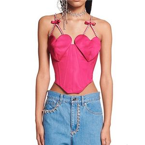 Camisoles Tanks Herzförmige Toplevel-Weste Kristallkette würziges Mädchen Rosenrot Anhänger BH weiblich Fishbone Sommer Designer-Set Inventar 230718