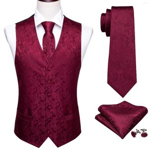 Herrenwesten Designerweste für Männer Seide bestickt Rot Burgund Paisley Weste Krawatte Einstecktuch Set Slim Fit Hochzeitsanzug Barry Wang