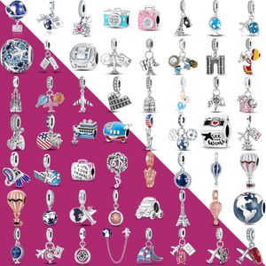 925 Gümüş Fit Pandora Charm Dünya ve Hava Seyahat Boncuk Sarkık Moda Takıları Set Kolye Diy İnce Boncuk Takıları