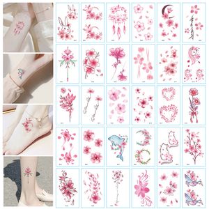 30pcs/set Sakura Unicorn Çiçek Geçici Dövme Çıkartmaları Kadınlar İçin Küçük Sahte Tatoo Eller Bacak Vücudu Seksi Tatuajes Temporales