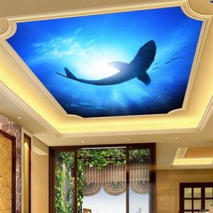 3D Tavan Duvar Resimleri Duvar Kağıdı Özel Po Ocean World Shark Arka Plan Oturma Odasında Ev Dekoru 3D Duvar Halkı Duvarlar İçin 3 D248s