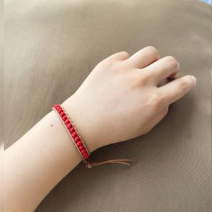 Charm Bilezikler Kelitch Kırmızı El Yapımı Hediye Kadınlar için Taş Boncuklu Deri Sarp Bangles Takı Kulübü Yarichin Kpop Arkadaşları