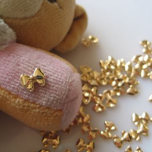 Украшения для ногтей, 100 мини -милый лук, украшение ногтя, винтажный золотой хромированный сплав сплав с сплавом, 3D лук, украшение пальца 230718