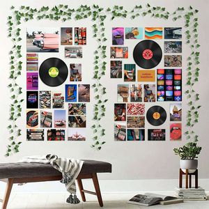 Duvar çıkartmaları 48pcs vintage kayıtlar poster retro estetik duvar kolaj kitleri sanat baskı kartı sahte sarmaşıklar trippy yurt yatak odası dekor gençler için 230718