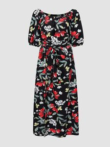 Artı boyutu elbiseler finjani boyutu çiçek baskısı bölünmüş uyluk kuşaklı elbise kadınlar için Çin tarzı retro baskı kadınlar uzun 230719