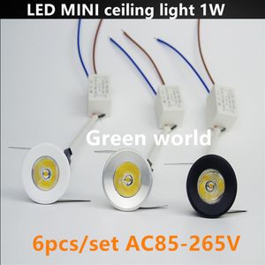 1W LED Mini Tavan Açık Beyaz Gümüş Siyah Kapak Ev Oturma Odası Gömülü Dolap Işığı AC85-265V 6PCS SET240M