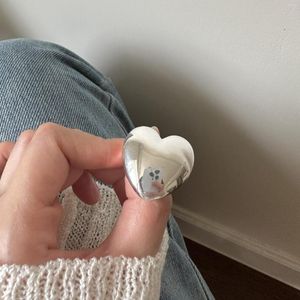 Küme Yüzükleri S925 Sterling Gümüş Pürüzsüz Büyük Aşk Yüzüğü Kadın Basit Benzersiz Tasarım Ağır Endüstri Joker Kalp Şeklinde Açık