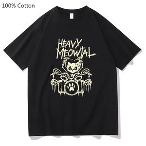 Ağır meowtal kedi baskılı tişört metal müzik komik grafik tshirt moda erkek üstleri gömlek% 100 pamuklu tişört yaz erkek için