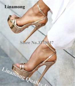 Sandalet linamong zarif açık ayak parmağı yüksek platform stiletto topuk sandallar altın gümüş siyah kayışlar çapraz yüksek topuk sandalet resmi elbise topuk 230719