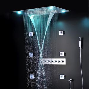 lüks duş seti gömülü tavan yağmur duş başlığı çok fonksiyonlu uzaktan kumanda LED renk değiştirme şelale muslukları gövde jetleri mas242z