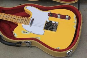 Sınırlı sayıda özel mağaza kalıntısı sarı elektrikli gitar, sert çanta vintage akçaağaç klavye bas ağacı gövdesi