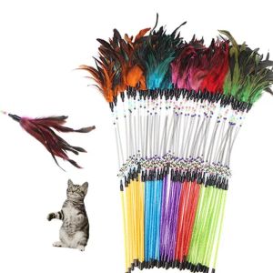 Cat Toys Pet Feather Tear Stick Teaser Kitten Interactive Bell Rod Wand играет в игрушку LL