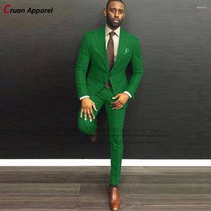 Men's Suits 2023 Stylish Green Wedding Men Suit Set Slim Fit Groom Groomsmen Tuxedo Formal Blazer Custom Marriage Jacket With Pants 2 Pieces
