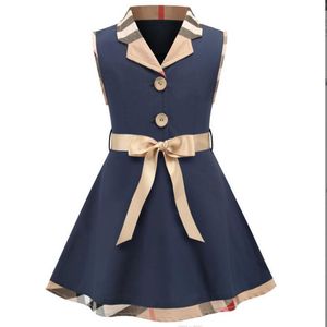 2021 Yaz Moda Çocuklar Giyim Kız Elbise Dikiş Marka Mektup Stili Kısa Kollu Kız Kız Prenses Elbise W28213R