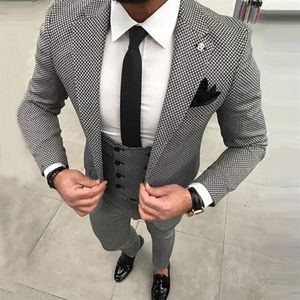 Houndstooth Men Suits Whiteblack Grid Plaid Jacquard Sweave Mens Slim Fit Casual Careed Wedding Tuxedos 3Pieces Jacket Pants VE2145