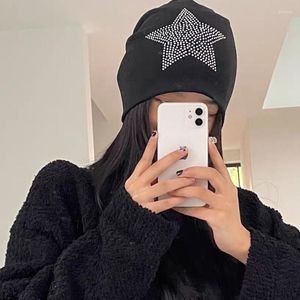 Ball Caps Rhinestone Star Y2K Hip Hop Kapağı Kadınlar İçin Sonbahar Kış Sıcak Örgü Bombacı Kız Beanies Siyah Gri Sokak Giyim Şapkası