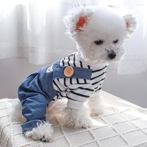 Köpek Giyim Pet Bodysuit Sevimli Romper Cartoon Bear Desen Cat Denim Chihuahua Pomeranian Giyim Aksesuarları