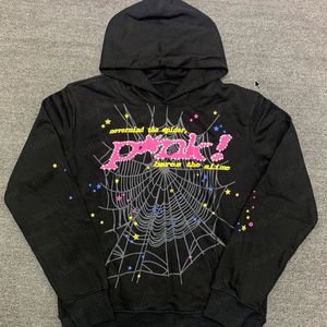 SP5der Web Hoodie Tasarımcı Sweatshirt Erkekler Köpük Logosu Euro-Amerikan Ins Millennium Y2K 23 Yeni Stil Siyah Pembe SML XL Düz Renk Uzun Kol