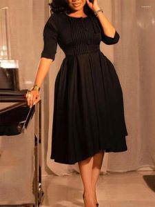Günlük elbiseler zarif bir çizgi kadınlar için 3/4 kol o boyun düğmesi midi patenci elbise mütevazı ofis iş kıyafetleri kilise giysileri