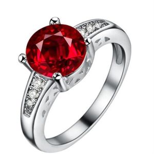 Gerçek Kırmızı Garnet Katı Sterling Gümüş Yüzük 925 Stampe Kadın Mücevherleri 6mm Kristal Düğün Ocak Doğum Taşı R016RGN 3174P