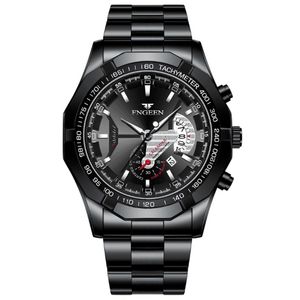 Fngeen Brand White Steel Quartz Mens Watch Crystal Glass Date Date 44 мм личность Точно время в пути Стильный мужчина W265F