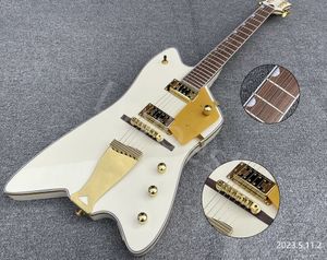 Yeni G6199 Beyaz Thunderbird Elektro Gitar HH Mini Pikaplar Uzun Kuyruk Altın Parçalar