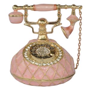 Pembe Antik Telefon Bejeweled Kristalli Kristalli Mücevher Mücevher Kutusu E -