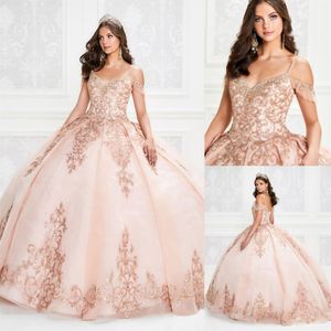 Блестящее шнурное платье с штальницей из бисера Quinceanera Sequined от платья с плеча на выпускной платья на аппликационных пола.