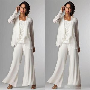 Zarif Fildişi Şifon Gelin Pantolonların Annesi Düğün Konuk Giyim Artı Boyut Özel Yapımı Ucuz Gece Elbise Damat Mo2259
