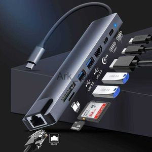 Genişletme Kartları Aksesuarlar USB Dizüstü Bilgisayar Adaptörü PC Bilgisayar PD Şarj Dock İstasyonu RJ45 HDMICompatible TFSD Kart Defteri TypeC Splitter J230721