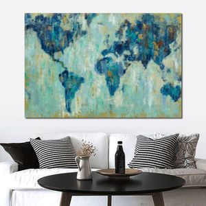 Карта мировой ручной работы абстрактной масляной живописи на холсте с текстурированной для гостиной стены искусство