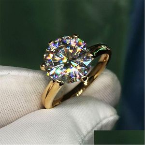 Alyans Solitaire 1.5ct Lab Diamond 24K Gold Ring Orijinal 925 Sterling Sier Engagement Band Kadınlar Gelin Mücevher Drop Deli Dheuz