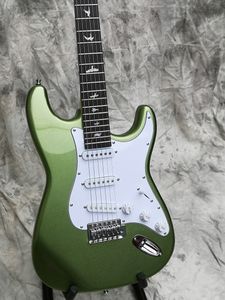 Özel John Mayer Sliver Sky Tungsten Metalik Yeşil Elektro Gitar St Stil Şekil Boyun, Siyah Boyun Plakası, Beyaz İnci Kuş Kakma, Tremolo Köprüsü