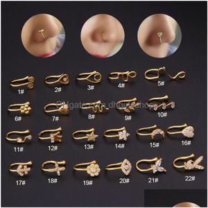 Nose Rings Studs Gold Fake Piercing Clip Ring Cuff Body Jewelry For Women New Trend Ear Cuffs Heart Cross Flowers 22 Styles Drop De Dhtal