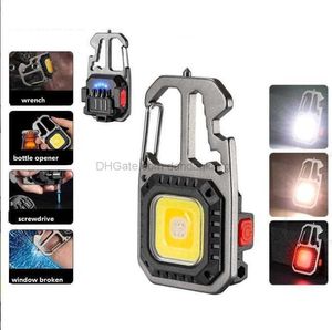 Mini LED Work Light COB lanterns Torches Portable Pocket Flashlight Keychain USB Rechargeable reb white yellow lights lamp For Outdoor Camping Light Cork screw