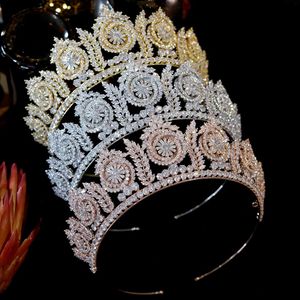 Yüksek kaliteli Avrupa Düğün Taçları Kadınlar için Başlıklar Saç Gelin Elbise Aksesuarları Altın Headdress Kraliçe Gül Altın Taç ZY189P