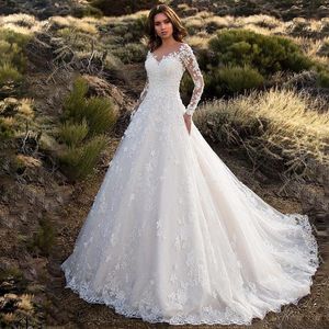 2021 Новые Дубай Элегантные длинные рукава A-Line Свадебные платье